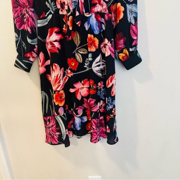 J.crew Tie-Neck Midi Dress Long Sleeve Midnight Dutch Floral Fit & Flare Size 2P - Picture 5 of 9